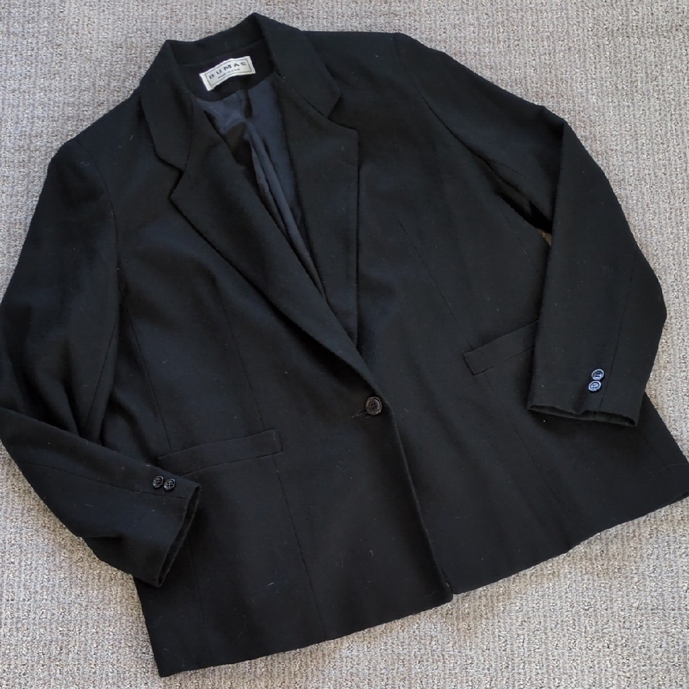GORGEOUS 100% Pure Wool Vintage Classic Black Dumas Blazer, Size XL